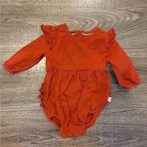 Ruffle Butts Long-Sleeve Ruffle One-Piece in Rust Orange